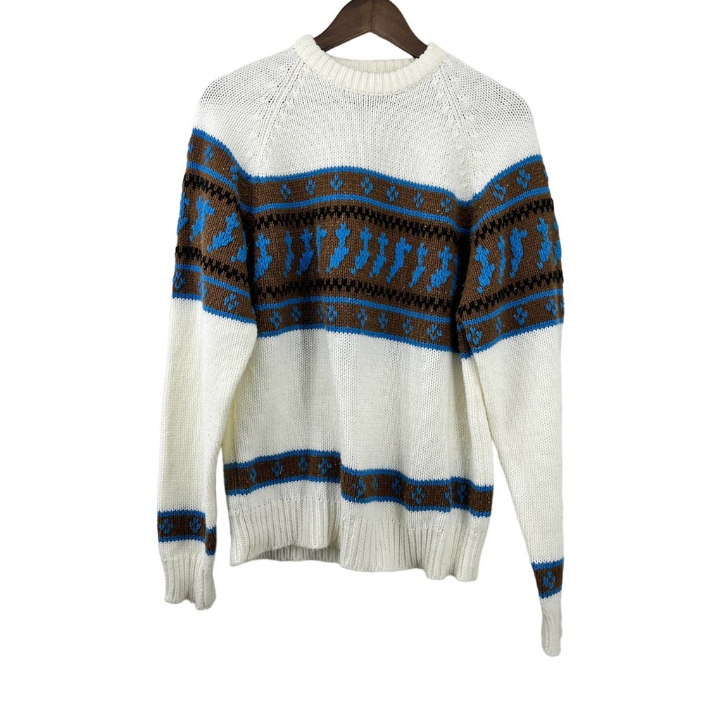 Vintage Traditionalist Nordic Sweater Crewneck Cream White Women's Size XL